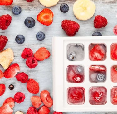 Frozen vs Fresh Fruits on a table