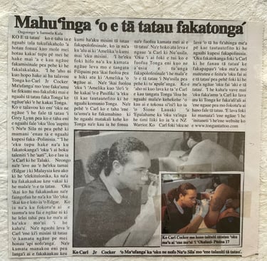 Carl Cocker on Taimi o Tonga newspaper 2003