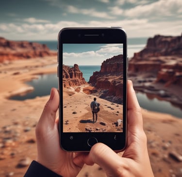 a group of people walking across a dirt field
