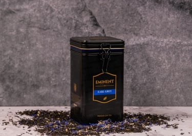 EMINENT Exqisite black tea earl gray tin with a tag of Eminent