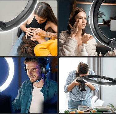 4 people using a right light for filming and beauty services