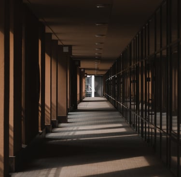 a hallway with a long hallway with a long hallway