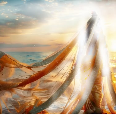 krishna standing on the edge of the sea 