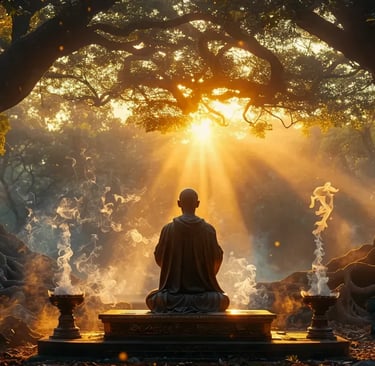 monk meditating in the garden 