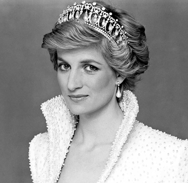 black and white portrait of princess diana, princess of wales