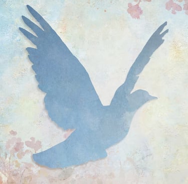 pastel painting of a dove in flight