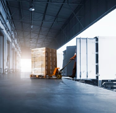 a forklift truck with a forklift truck in the background