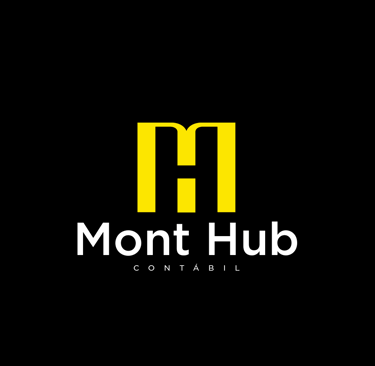 LOGO DA EMPRESA CENTRALIZADA. COR PREDOMINANTE , AMARELO. DESCRITIVO "MONT HUB CONTÁBIL" EM BRANCO