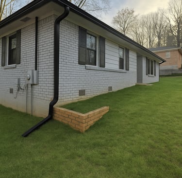 Before-and-after comparison of old gutters replaced with new aluminum gutters.