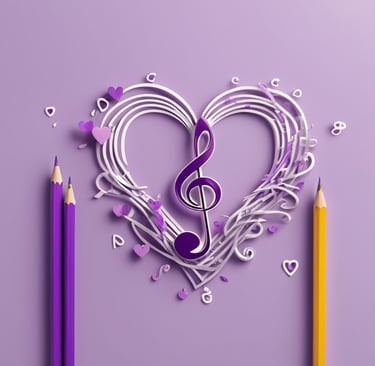 A Heart shaped design with a treble clef and pencils.