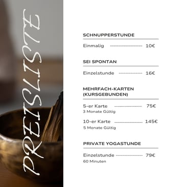Preisliste von Magoldi Yoga