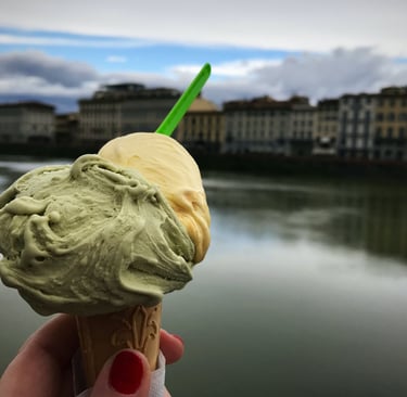 Enjoying gelato in Florence, Italy