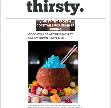 an article on a magazine about a unique dessert/cocktail  that looks like a coconut 