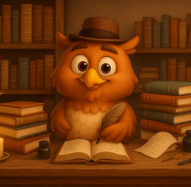 hibou dans bibliothèque