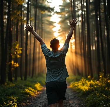 coureur joyeux en forêt