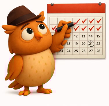 hibou écrit sur un calendrier