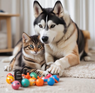 A vibrant display of various pet supplies showcasing ethical products.