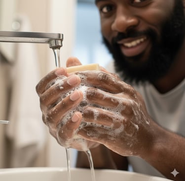 a man is washing his hands with soap