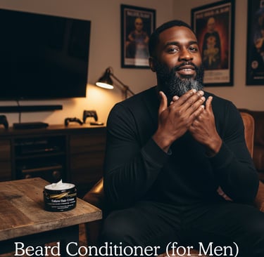 a black man rubbing hair growth cream on his beard