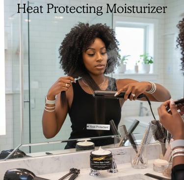 black lady hot straightening her hair