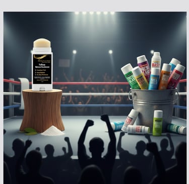 an image of back2naturalness tallow deodorant versus commercial deodorant