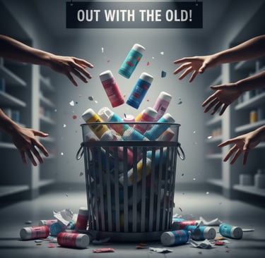 commercial deodorants being thrown in trash can