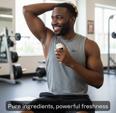 a black man apply Back2natualness tallow natural deodorant