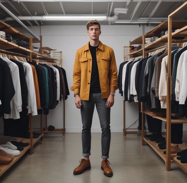 a man standing in a clothing store