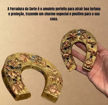 Ferradura Amuleto da Sorte dourada shopee