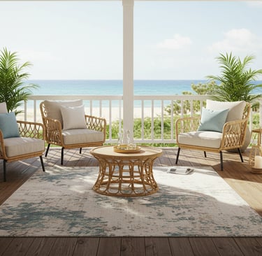Patio featuring coastal-style furniture and accessories