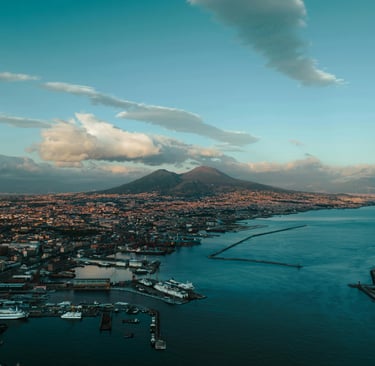 a view of Napoli with the Vesuvius in the background
