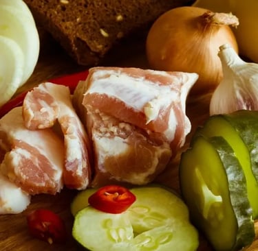 Ingrédients pour la recette des concombres cuit aux lardons