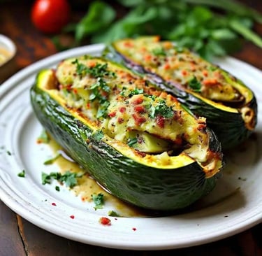 Courgettes farcies dans une assiette 