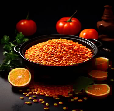 Un plat de lentilles corail sur une table.