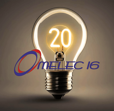 Bannière avec une ampoule et inscrit 20 ans Omelec 16