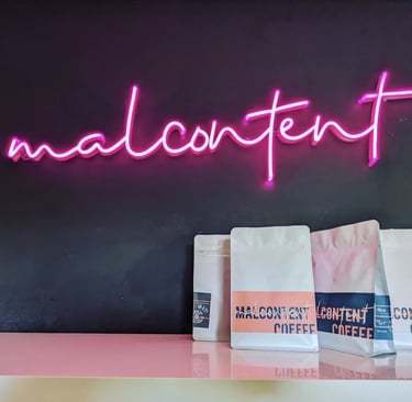 Malcontent Coffee Branding Signage Bag Label Design