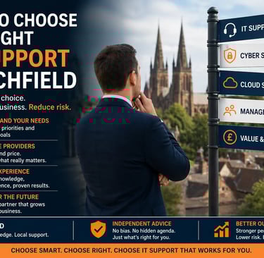 Professional evaluating IT support options in Lichfield with multiple providers