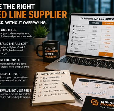 Business reviewing leased line supplier options and connectivity costs before choosing a UK provider