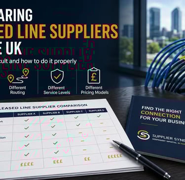 Comparing leased line suppliers with network equipment and connectivity options in a UK business environment