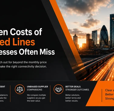 Modern UK business connectivity skyline representing leased line cost and supplier comparison