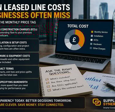 Business analysing leased line costs and contracts highlighting hidden charges in UK connectivity services