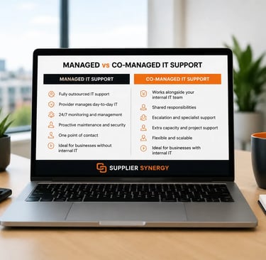 Business team comparing managed and co-managed IT support options in Birmingham