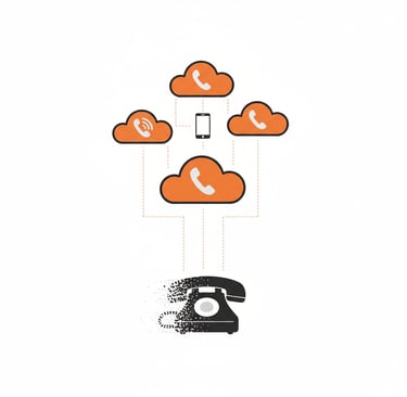 Illustration showing the UK PSTN switch-off and migration to cloud telephony