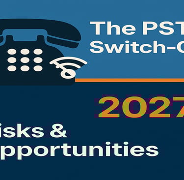 Digital graphic showing BT PSTN switch-off 2027 risks and opportunities for UK SMEs