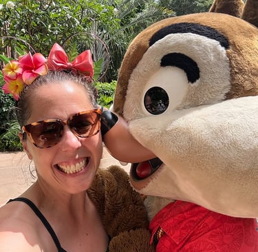 Jennifer Beck pictured with Chip at Aulani, A Disney Resort & Spa.