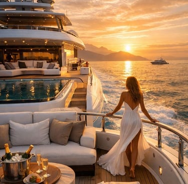 Luxury yacht rental in Dubai for private events at sunset