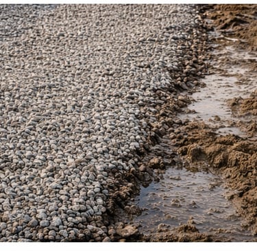 show difference between gravel pad and mud for shipping container drop off, gravel is better