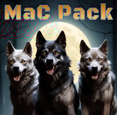 Logo of three wolves and Mac Pack Title