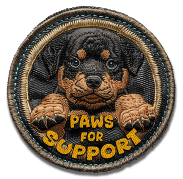 Embroidered puppy patch "PAWS FOR SUPPORT" Art by ai&me