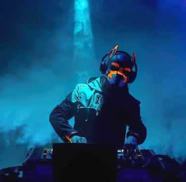 DJ posing in a pup mask.